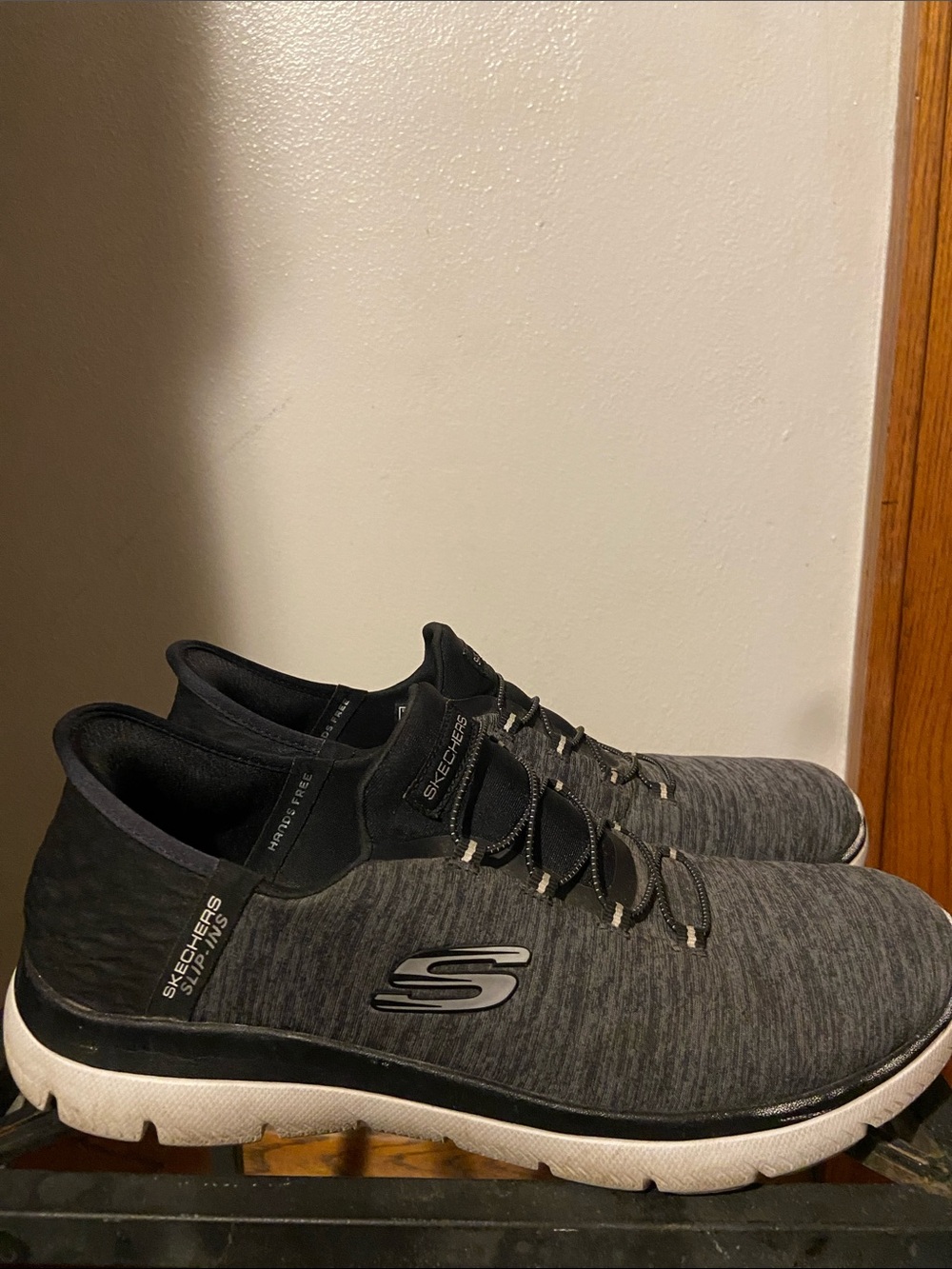 Women’s Size 10 Skechers Charcoal and Black Slip-On Knit Sneakers